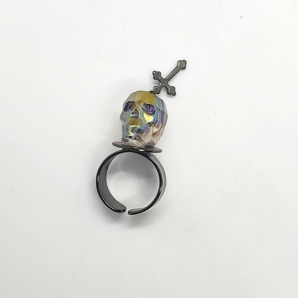 Gasoline Glamour Badlands Swarovski Crystal Skull Charm Ring